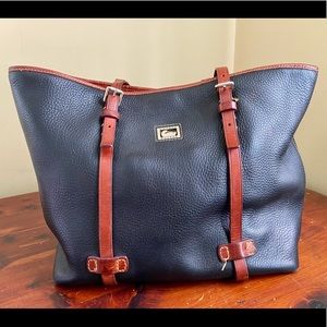 Dooney & Bourke Black Pebbled Leather Tote Bag with Brown Leather Detailing